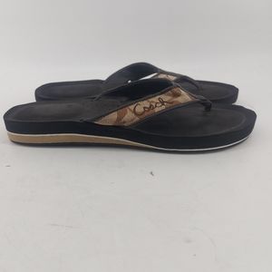 Coach Jencey Flip Flop Sandals Sz 8.5 Signature C Design brown